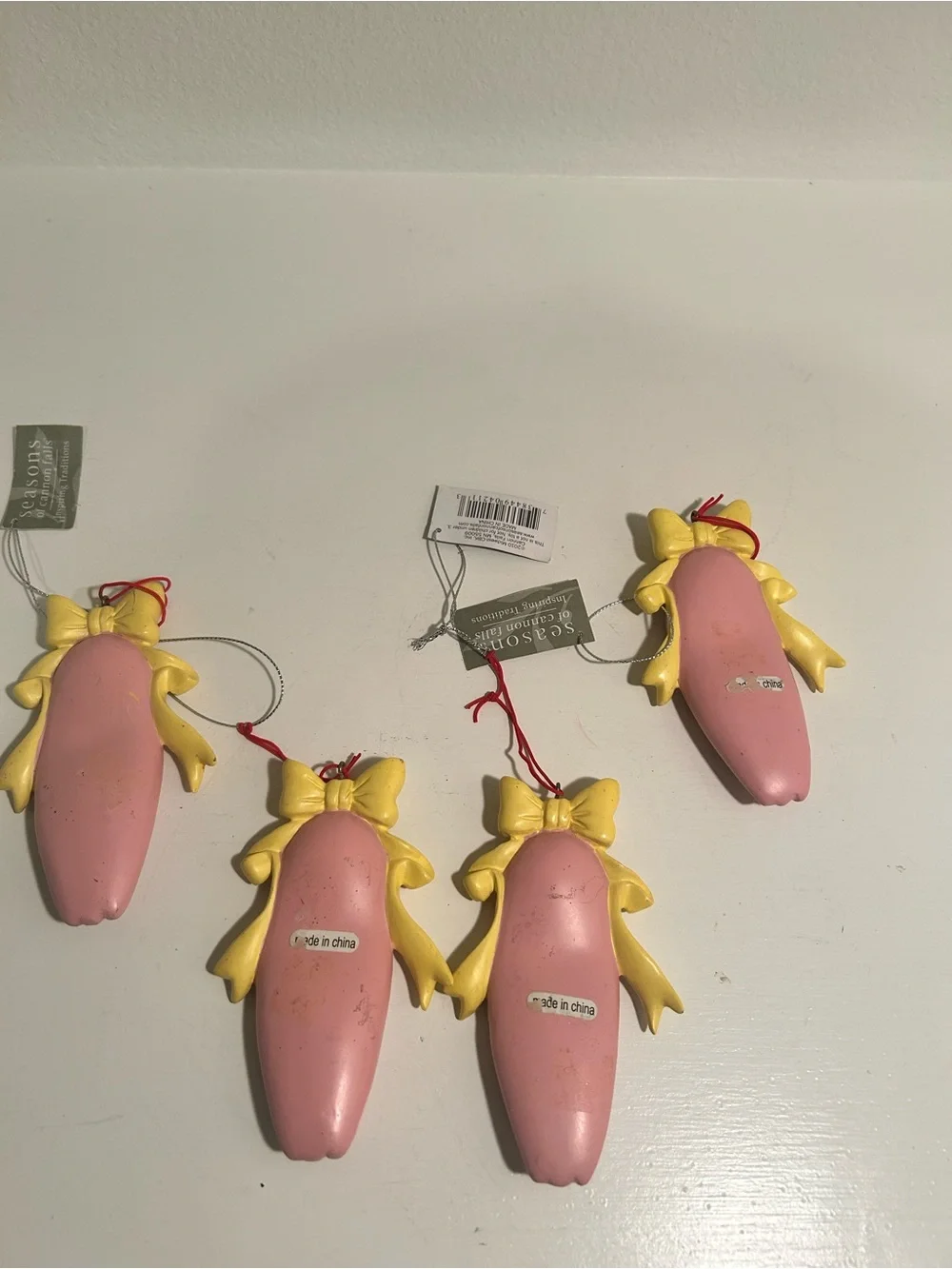 Vintage 2010 Seasons of Cannon Falls Ballerina Ballet Slipper Ornament Set of 4